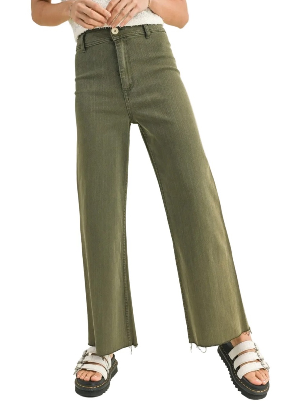 MIOU MUSE STRAIGHT WIDE LEG DENIM PANTS- FADED OLIVE